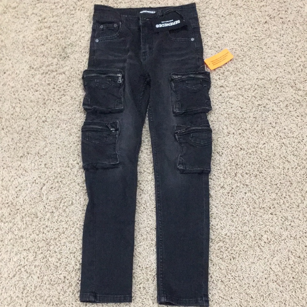 Kids Black Cargo Pocket Jeans - Slim Fit